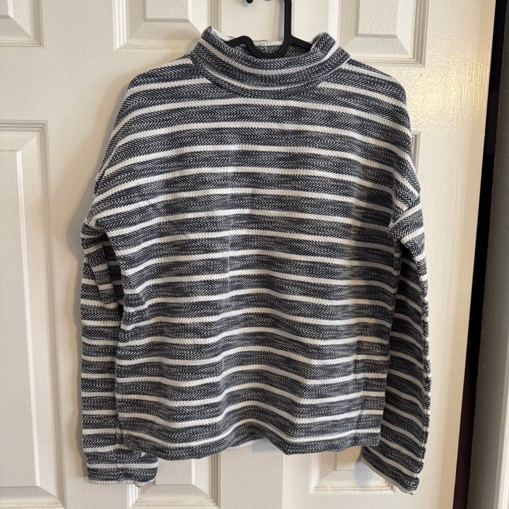 J Crew Womens Turtle Neck Sweater Blue White Striped Small